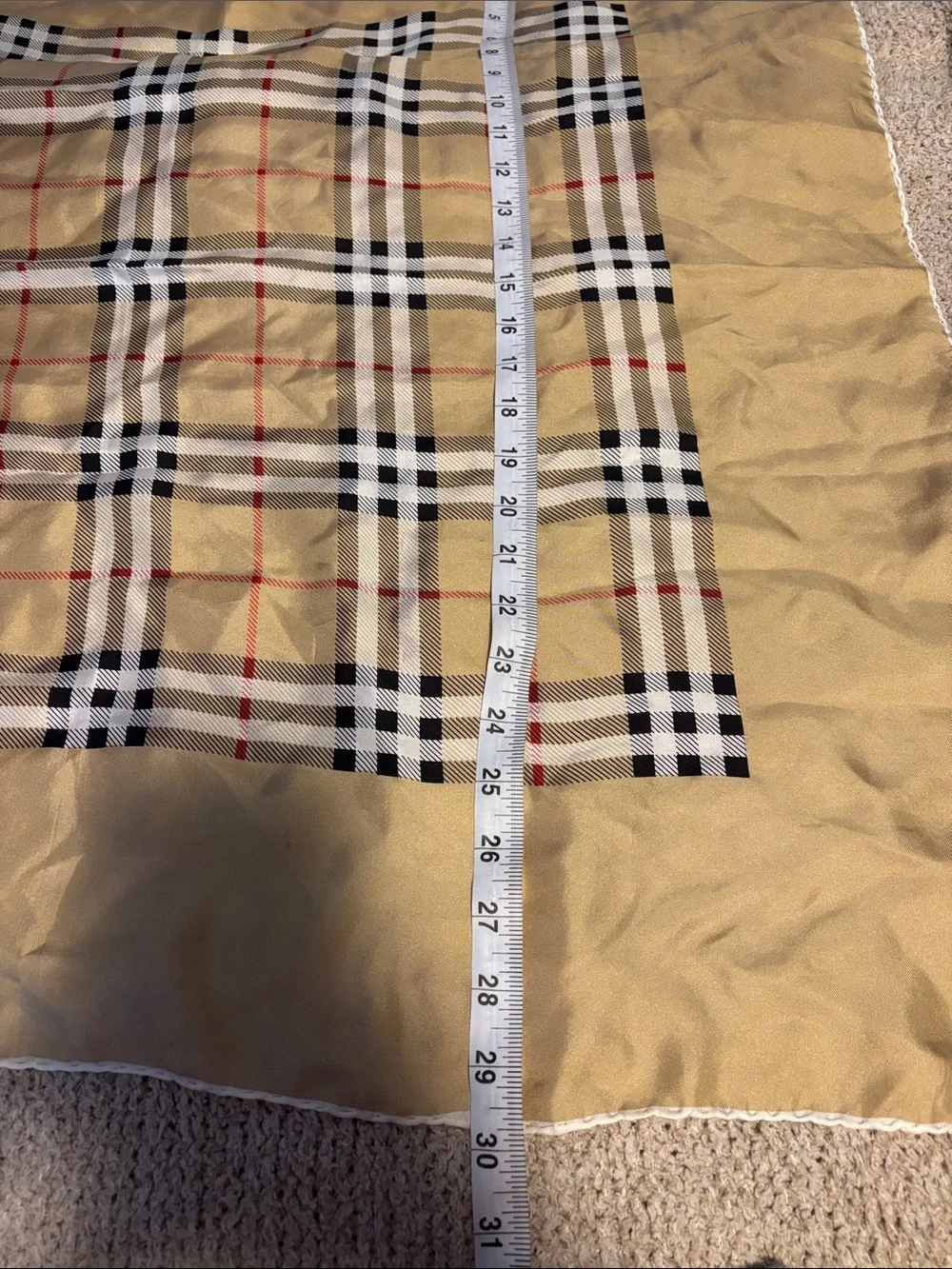 Burberry Vintage Nova Check Silk Scarf Plaid Red Black White Hand Stitch